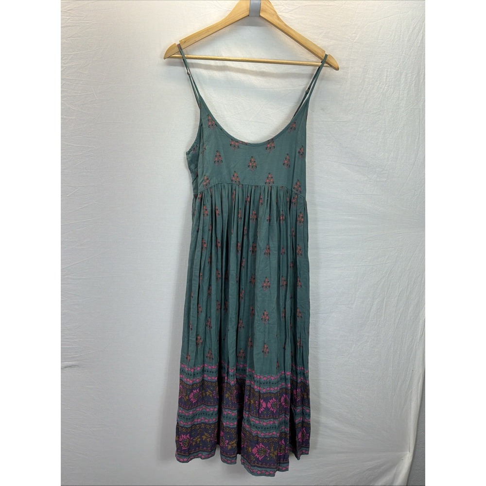 Natural Life Midi Dress Sz M Teal Pink Floral Boho Sundress Rayon Breezy Fairy